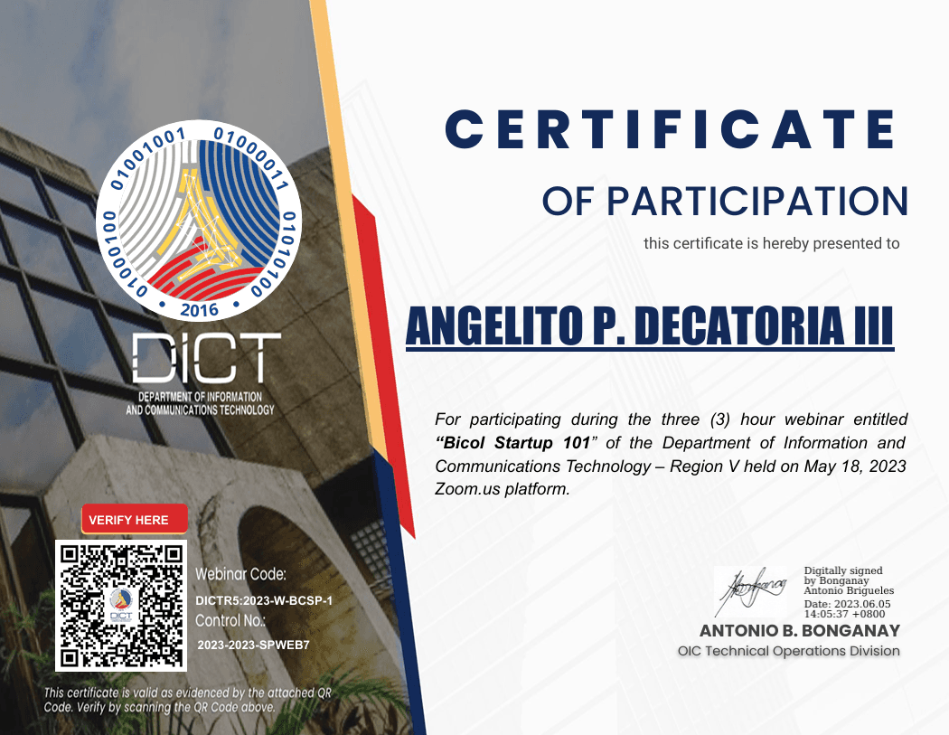 Bicol Startup 101 Certificate